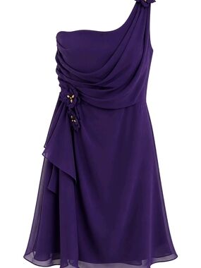 Kanali K Purple One-Shoulder Chiffon Cocktail Dress With 3D Floral Accents  1024